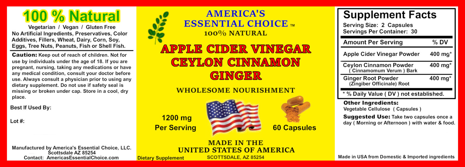 3-in-1 Apple Cider Vinegar Ceylon Cinnamon Ginger Supplement